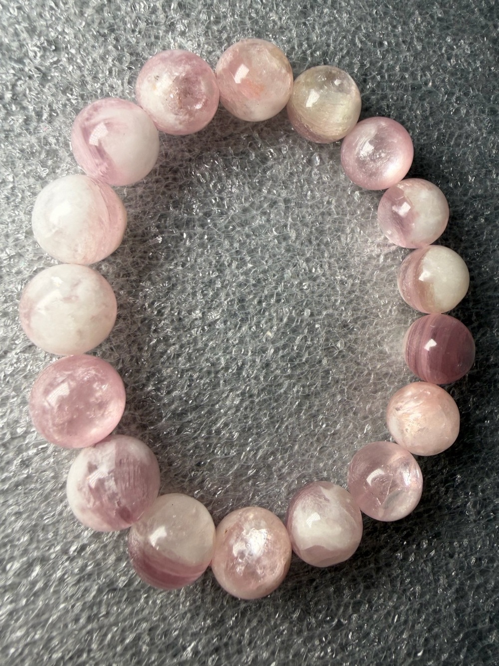 Beautiful Rare 12MM “Snowy” Pink Muscovite Natural Crystal Bracelet